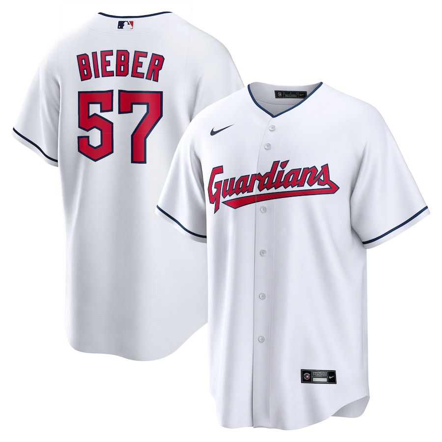 Men Cleveland Guardians #57 Shane Bieber Nike White Replica Player MLB Jersey->cleveland indians->MLB Jersey